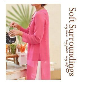 NWT SOFT SURROUNDINGS Bright Pink Jennifer Tunic Sheer Lined Top Blouse Small